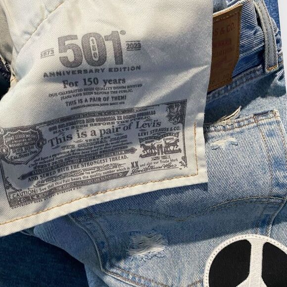 Levis Premium 501 150th Straight Leg Jeans Original Fit Patchwork Mens 36x30 - Picture 10 of 12